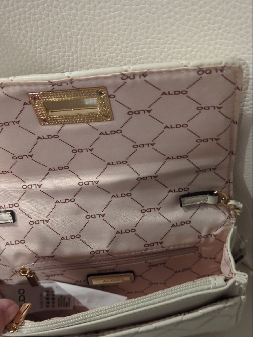 Aldo White Quilted Mini Chain Shoulder Bag with Gold Hardware - Picture 7 of 8